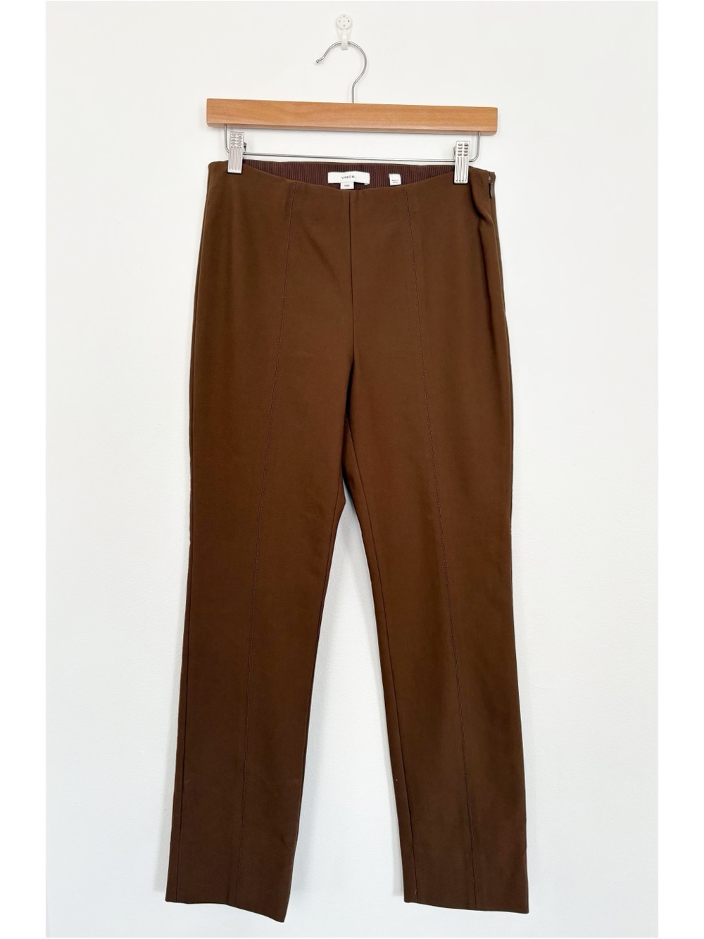 Vince. || High Waist Stitch Front Seam Pants Legging Split Back Stretch Brown M